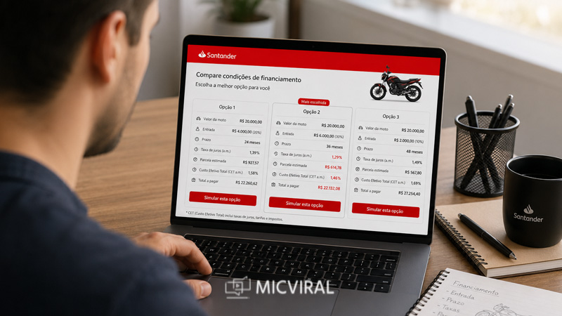 Financiamento de motos pelo Santander em 2026 veja taxas, requisitos e como funciona o processo completo